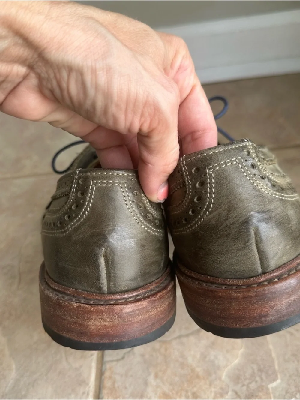 Allen Edmonds RIDGEWAY Gray Green Leather Wingtip Oxford Shoes NARROW​​